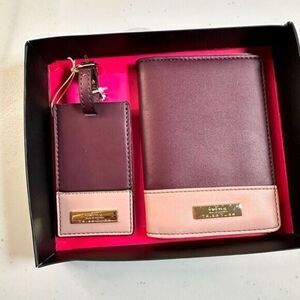 NIB Trina Turk Vegan Leather Box Set Passport Holder & Luggage Set Maroon/Pink